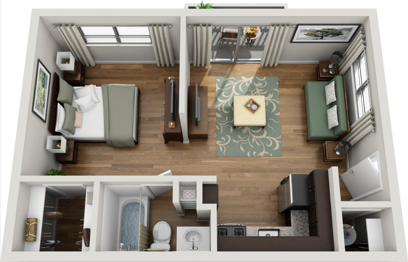 Floor plan for studio, 1 bath, 475 sqft